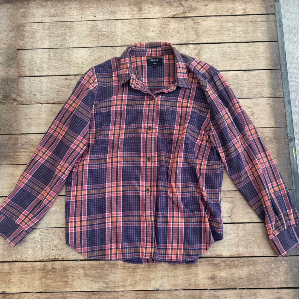 Madewell Women’s Classic Plaid Flannel Front Button Shirt XL